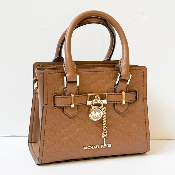 Michael Kors Hamilton XS MINI Satchel Shoulder Crossbody Bag MK Embossed Brown - Picture 4 of 16